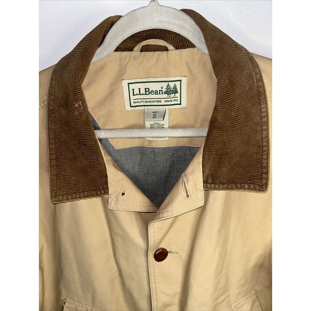 L.L.Bean Classic Barn Coat Khaki Cotton Canvas Corduroy Collar Field Jacket - Picture 4 of 8